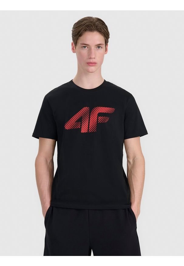 4f - 4F T-shirt regular z nadrukiem męski - czarny M. Okazja: na co dzień. Kolor: czarny. Materiał: dzianina, bawełna, jersey. Długość rękawa: krótki rękaw. Długość: krótkie. Wzór: nadruk. Styl: klasyczny, sportowy, casual