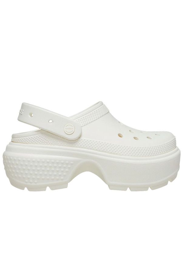 Klapki Crocs Stomp Clog 209347-0WV - białe. Kolor: biały. Materiał: materiał. Sezon: lato. Obcas: na platformie. Styl: klasyczny