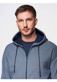 Ombre Clothing - Bluza męska dresowa z kapturem o delikatnej strukturze – granatowa V2 - Rozmiar: XL. Okazja: na co dzień. Typ kołnierza: kaptur. Kolor: niebieski. Materiał: dresówka. Styl: casual, sportowy