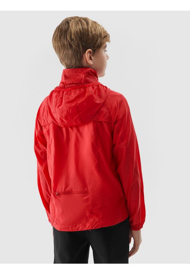 4f - 4F Kurtka przejściowa chłopięca - czerwona 146/152 (10-12 lat). Okazja: na co dzień. Typ kołnierza: kaptur. Kolor: czerwony. Materiał: materiał, syntetyk. Długość rękawa: raglanowy rękaw. Sezon: lato. Styl: casual, sportowy, klasyczny