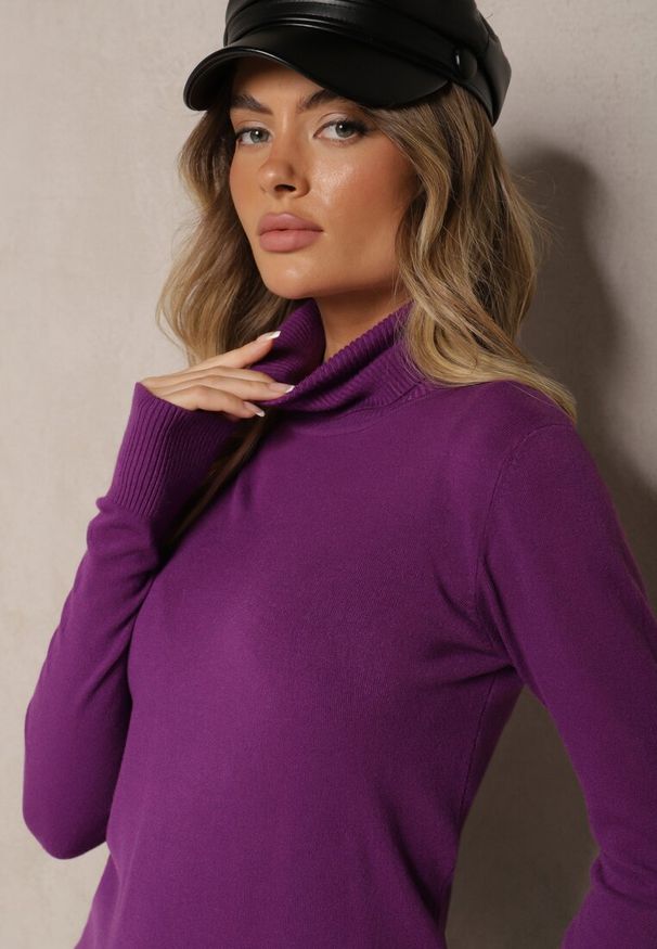 Renee - Ciemnofioletowy Golf Sweterkowy z Domieszką Kaszmiru Zaivanna. Okazja: na spotkanie biznesowe, na co dzień, na spacer, do pracy. Typ kołnierza: golf. Kolor: fioletowy. Materiał: kaszmir. Sezon: jesień. Styl: biznesowy, casual, elegancki, klasyczny