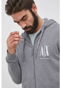 Armani Exchange Bluza bawełniana męska kolor szary z kapturem gładka. Okazja: na co dzień. Typ kołnierza: kaptur. Kolor: szary. Materiał: bawełna. Wzór: gładki. Styl: casual #3