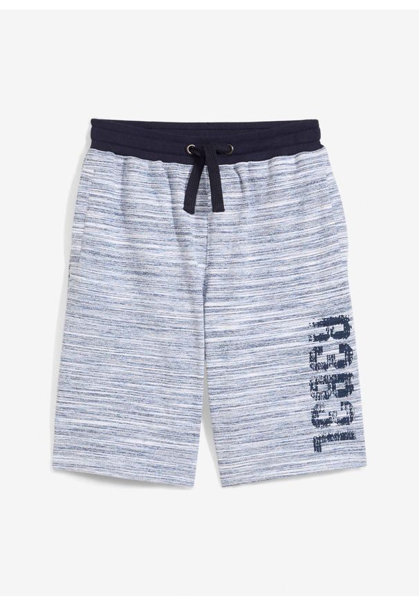 bonprix - Bermudy dresowe z miękkiej mieszanki bawełny. Kolor: niebieski. Materiał: bawełna, dresówka. Wzór: nadruk