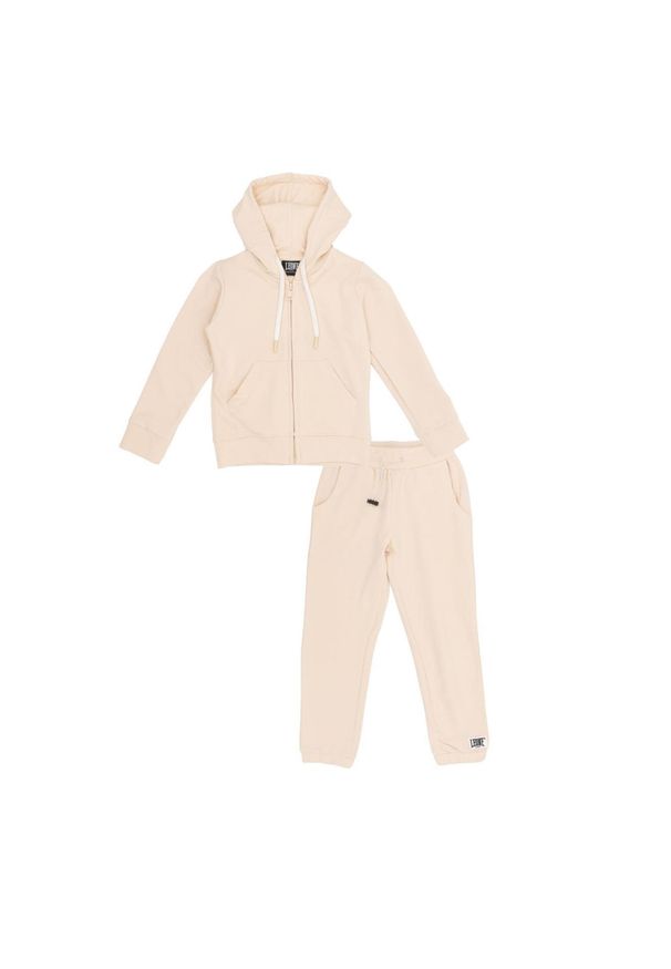 LEONE 1947 APPAREL - Dres dziewczęcy Welcome Back z kapturem i zamkiem błyskawicznym. Okazja: na uczelnię. Kolor: beżowy. Materiał: dresówka. Styl: sportowy