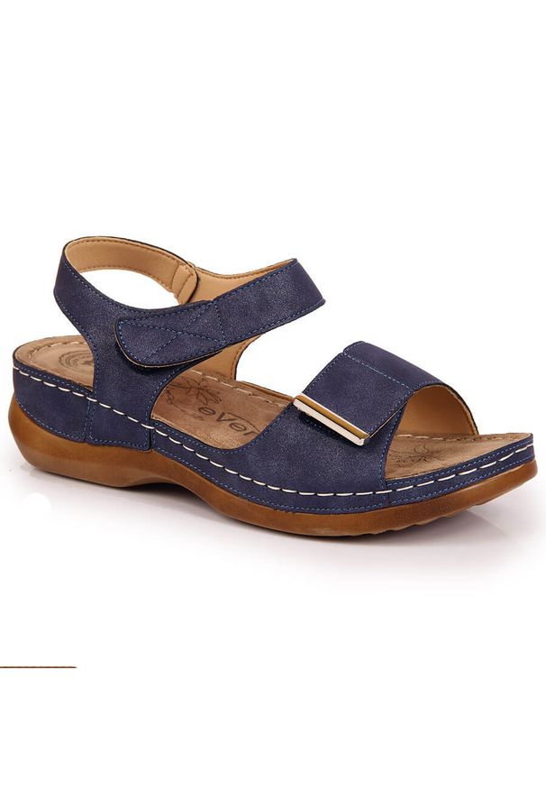 Sandały komfortowe damskie na rzepy granatowe eVento 0146. Zapięcie: rzepy. Kolor: niebieski. Materiał: skóra ekologiczna