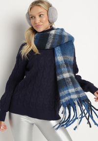 Born2be - Granatowy Sweter z Golfem w Warkoczowy Splot ze Ściągaczami Maraiwai. Typ kołnierza: golf. Kolor: niebieski. Wzór: ze splotem. Sezon: jesień #3