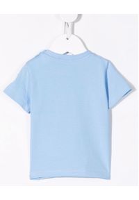 MONCLER KIDS - Niebieska koszulka z nadrukiem 0-3 lat. Kolor: niebieski. Materiał: bawełna, elastan, tkanina. Wzór: nadruk. Sezon: lato. Styl: klasyczny
