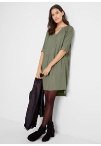 Sukienka koszulowa z wiskozy, długi rękaw bonprix oliwkowy. Kolor: zielony. Materiał: wiskoza. Długość rękawa: długi rękaw. Typ sukienki: koszulowe #3