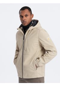 Ombre Clothing - Męska kurtka SOFTSHELL z polarowym środkiem - piaskowy V4 OM-JANP-0137 - XXL. Materiał: polar, softshell