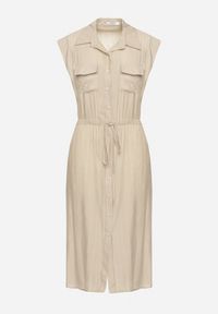 Born2be - Beżowa Wiskozowa Sukienka o Koszulowym Kroju z Paskiem w Talii Mareviana. Kolor: beżowy. Materiał: wiskoza. Typ sukienki: koszulowe. Styl: klasyczny #3