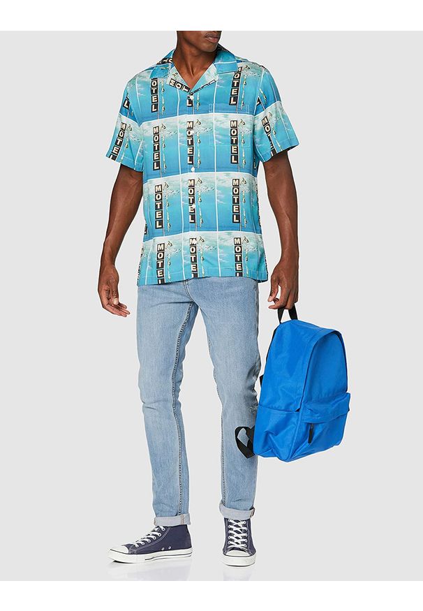 Wrangler - MĘSKA KOSZULA WRANGLER SS ALLOVER SHIRT BLUE W5J36HX05 112130178