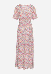 Born2be - Różowa Rozkloszowana Sukienka z Wiskozy z Gumką w Pasiei Rozcięciem na Nogę Missani. Kolor: różowy. Materiał: wiskoza. Długość rękawa: krótki rękaw. Typ sukienki: rozkloszowane #5