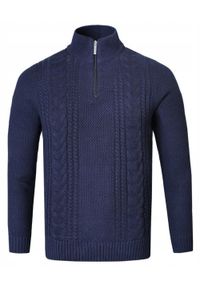 Bawełniany Sweter na Zamek, Wysoki Kołnierz - Pako Jeans - Granatowy. Kolor: niebieski. Materiał: bawełna. Sezon: wiosna, zima, jesień. Styl: elegancki, klasyczny #6