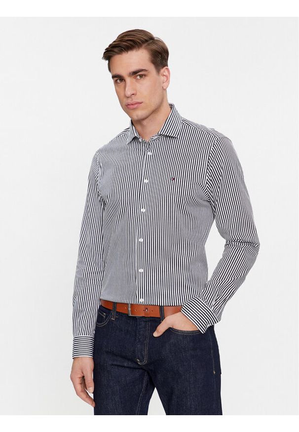 TOMMY HILFIGER - Tommy Hilfiger Koszula Cl Knitted Stripe Sf Shirt MW0MW34229 Granatowy Slim Fit. Kolor: niebieski. Materiał: bawełna
