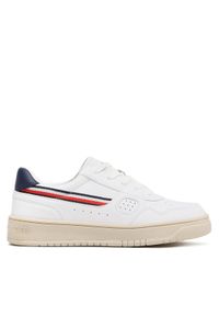 TOMMY HILFIGER - Tommy Hilfiger Sneakersy Stripes Low Cut Lace-Up Sneaker T3X9-32848-1355 S Biały. Kolor: biały. Materiał: skóra #1