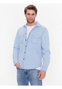 Sisley Koszula jeansowa 5FV6SQ017 Błękitny Regular Fit. Kolor: niebieski. Materiał: bawełna