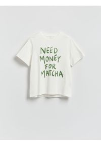 Reserved - Bawełniany t-shirt z napisem - złamana biel. Materiał: bawełna. Wzór: napisy #1