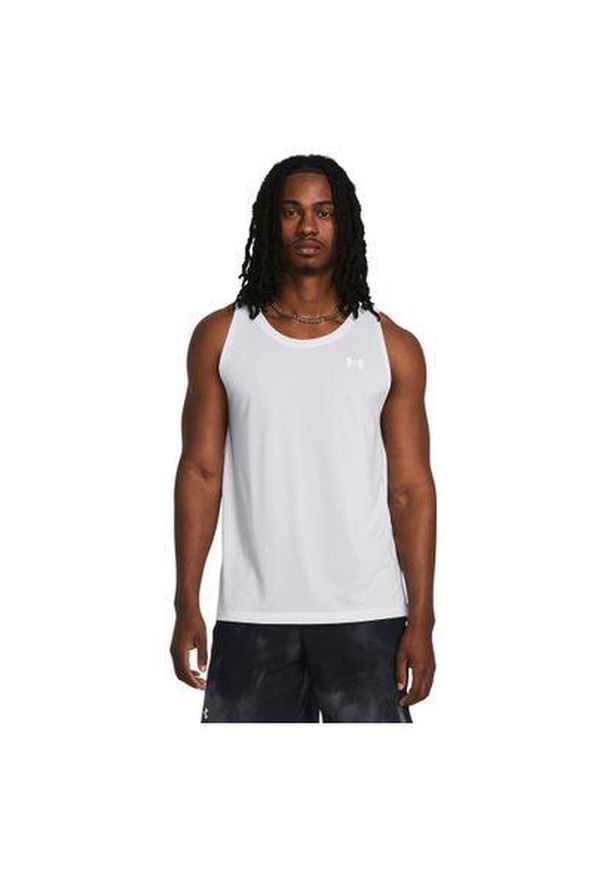 Tank top do biegania męski Under Armour Launch Singlet. Kolor: biały. Styl: sportowy