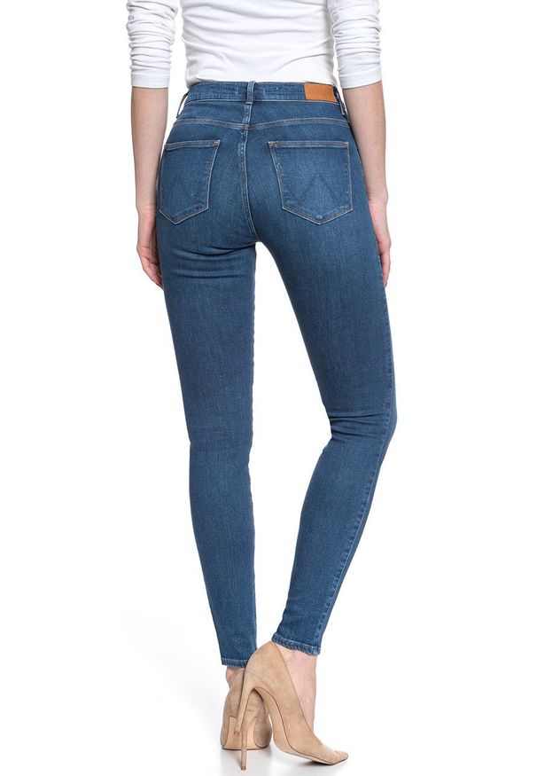 Wrangler - DAMSKIE SPODNIE JEANSOWE WRANGLER HIGH RISE SKINNY MID INDIGO W27HVQX8E 112128135. Okazja: na co dzień. Stan: podwyższony. Styl: elegancki, casual