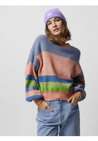 outhorn - Sweter o kroju boxy damski - kolorowy. Materiał: akryl, materiał, prążkowany, dzianina, poliester, poliamid. Wzór: kolorowy