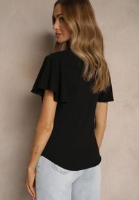Renee - Czarna Bluzka z Rozkloszowanymi Rękawami Sunelva. Okazja: na co dzień. Kolor: czarny. Materiał: jeans. Styl: elegancki, casual #4