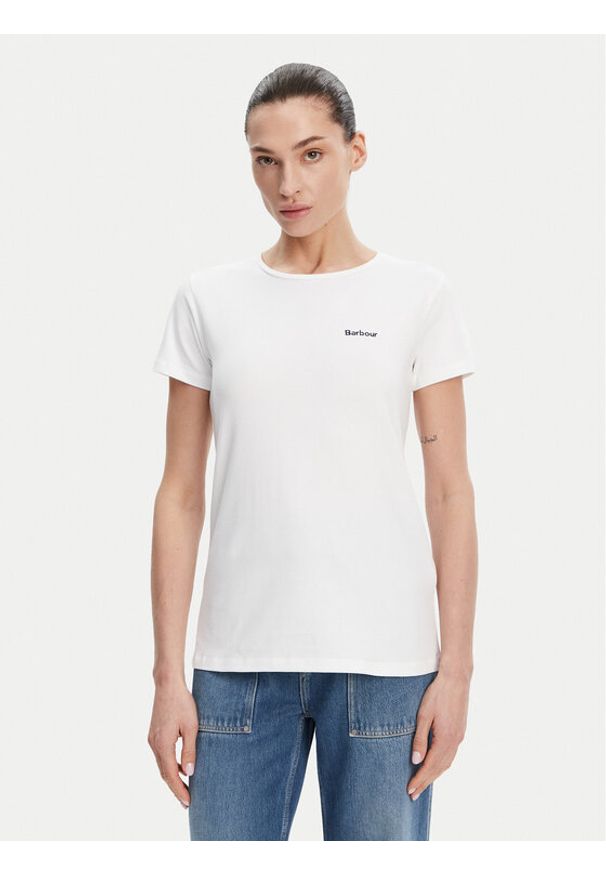 Barbour T-Shirt Saltford LTS0666WH11 Biały Regular Fit. Kolor: biały. Materiał: bawełna