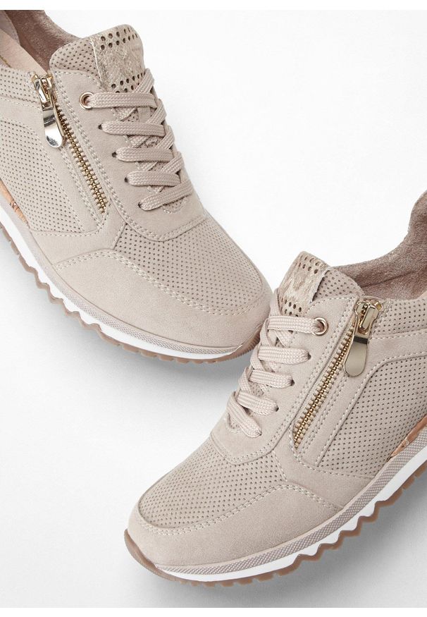 bonprix - Sneakersy marki Marco Tozzi z zamkiem. Zapięcie: zamek. Kolor: beżowy