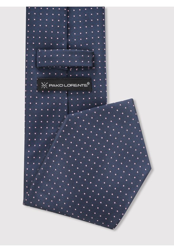 Pako Lorente - PAKO LORENTE - Granatowy krawat męski w kropki. Kolor: niebieski. Materiał: poliester. Wzór: kropki
