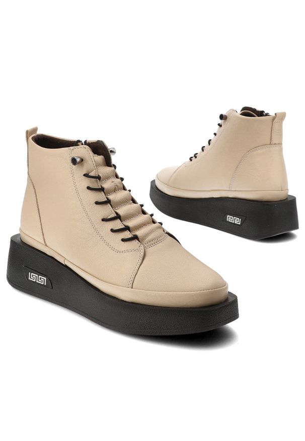 Beżowe Botki Artiker Modne Obuwie Damskie. Kolor: beżowy. Materiał: jeans, skóra. Sezon: wiosna, jesień. Styl: elegancki