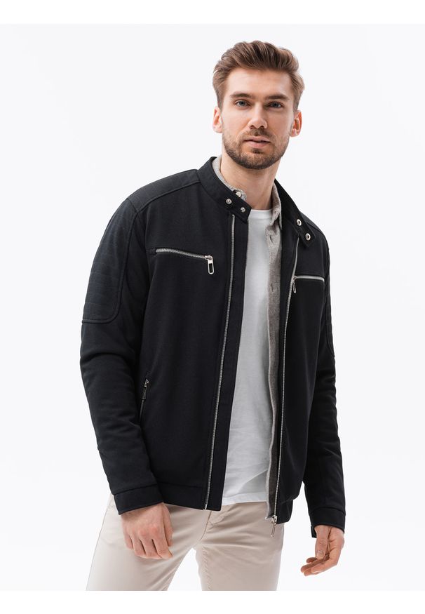 Czarna kurtka Ombre Clothing ze stójką, na wiosnę