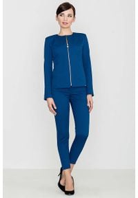 Katrus - Niebieskie Eleganckie Spodnie z Suwakami. Kolor: niebieski. Materiał: poliester. Styl: elegancki #1