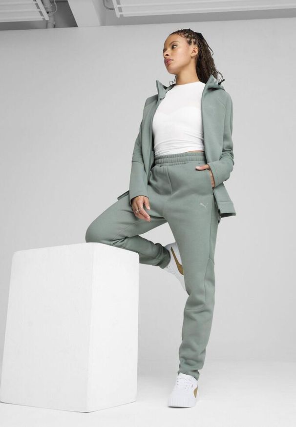 Puma - Damska rozpinana bluza z kapturem EVOSTRIPE PUMA Green Moon. Typ kołnierza: kaptur. Kolor: zielony