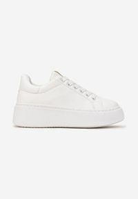 Born2be - Białe Sneakersy na Platformie Rilame. Nosek buta: okrągły. Zapięcie: sznurówki. Kolor: biały. Materiał: materiał. Obcas: na platformie. Wysokość obcasa: niski #5