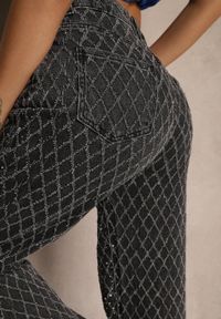 Renee - Szare Szerokie Jeansy High Waist z Cyrkoniowymi Zdobieniami Zarilene. Stan: podwyższony. Kolor: szary. Wzór: aplikacja. Styl: glamour, klasyczny #4