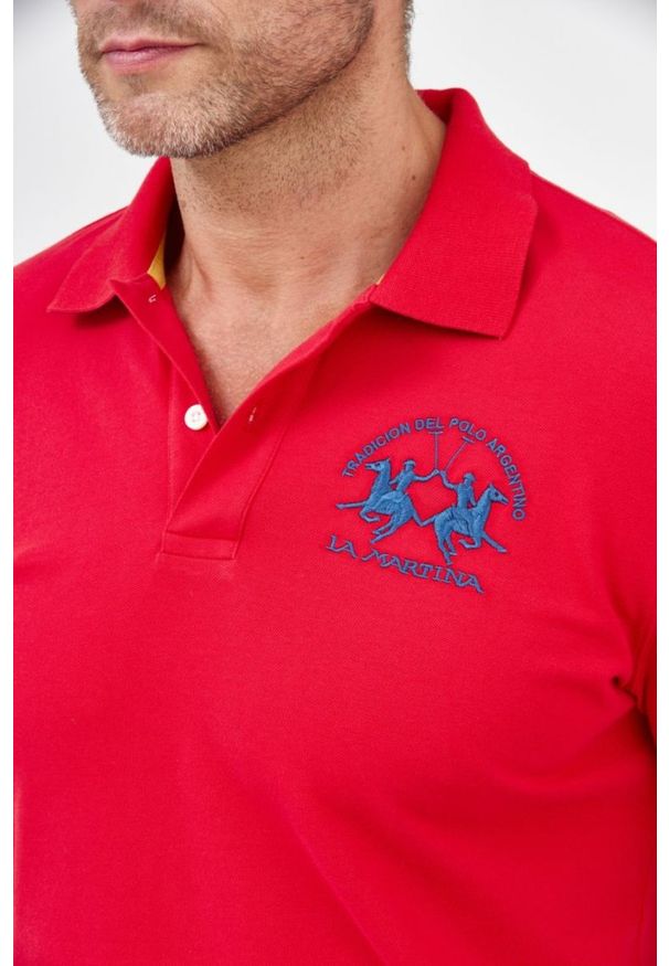 La Martina - LA MARTINA Czerwona męska koszulka polo z wyszywanym logo, Rozmiar M. Typ kołnierza: polo. Kolor: czerwony