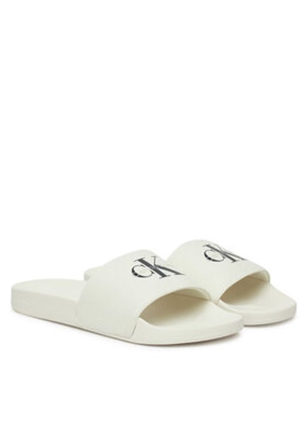 Calvin Klein Jeans Klapki Slide Monologo Cv YM0YM01367 Biały. Kolor: biały. Materiał: materiał