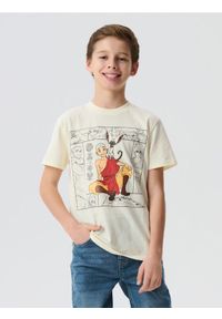 Sinsay - Bawełniana koszulka z nadrukiem The Last Airbender - kremowy. Kolor: kremowy. Materiał: bawełna. Wzór: nadruk #1