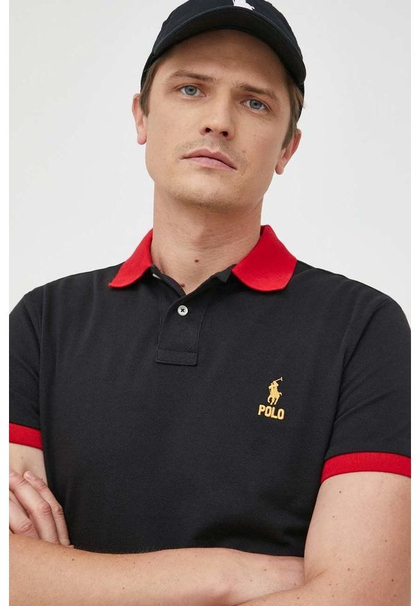 Polo Ralph Lauren polo bawełniane kolor czarny gładki. Typ kołnierza: polo. Kolor: czarny. Materiał: bawełna. Długość: krótkie. Wzór: gładki