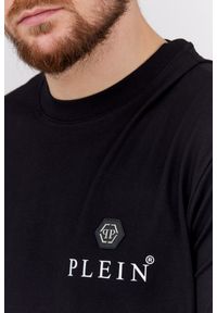 Philipp Plein - PHILIPP PLEIN Czarny t-shirt męski Round neck ss iconic plein. Kolor: czarny. Materiał: skóra, prążkowany. Wzór: aplikacja #2