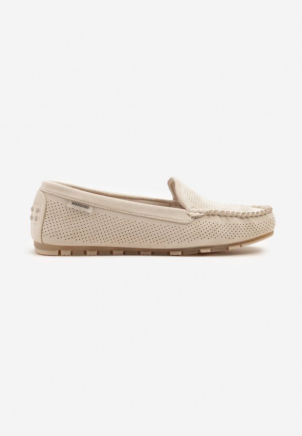 Born2be - Beżowe Mokasyny ze Skórzaną Wkładką i Przeszyciami Sileldia. Okazja: na co dzień. Kolor: beżowy. Materiał: skóra. Styl: elegancki, casual