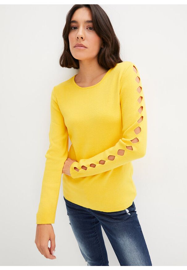 bonprix - Sweter z rękawami z wycięciami. Kolor: żółty