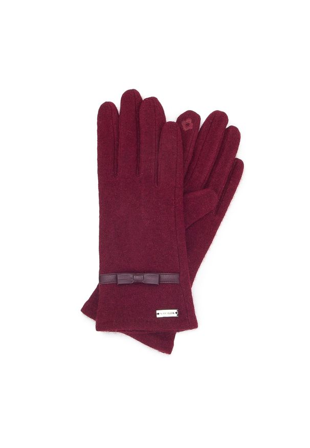 Wittchen - Damskie rękawiczki z kokardką. Kolor: czerwony. Materiał: wełna. Wzór: aplikacja, haft. Sezon: jesień, zima. Styl: klasyczny, elegancki