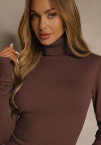 Renee - Brązowy Golf Sweterkowy z Domieszką Kaszmiru Zaivanna. Okazja: na spotkanie biznesowe, na co dzień, do pracy, na spacer. Typ kołnierza: golf. Kolor: brązowy. Materiał: kaszmir. Sezon: jesień. Styl: biznesowy, klasyczny, casual, elegancki #2
