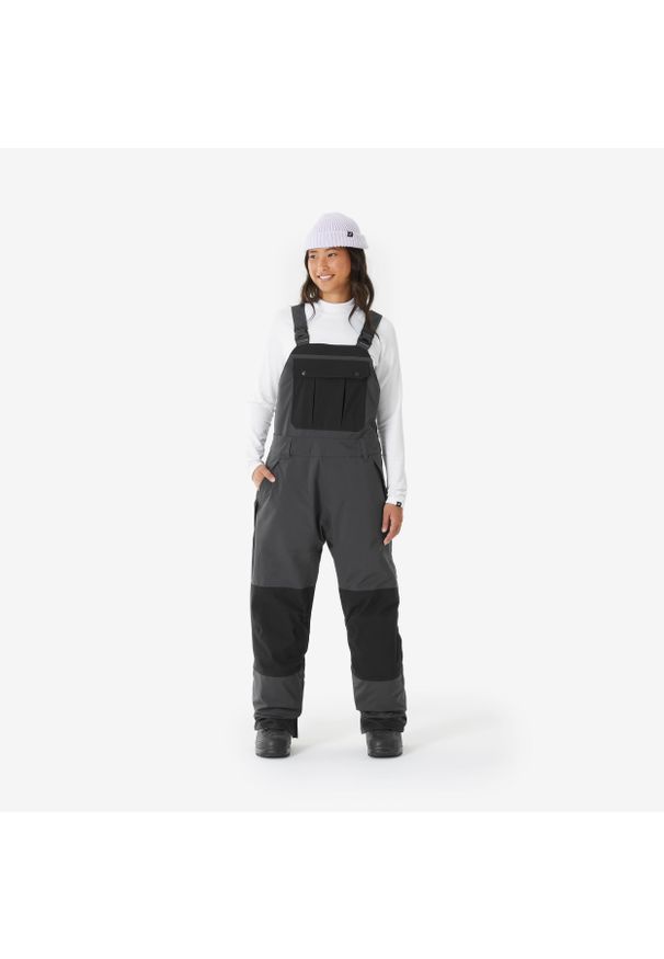DREAMSCAPE - Spodnie snowboardowe ogrodniczki męskie Dreamscape SNB 500. Kolor: szary. Materiał: materiał. Sezon: zima. Sport: snowboard