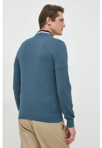 BOSS sweter bawełniany męski kolor turkusowy lekki. Kolor: turkusowy. Materiał: bawełna. Długość rękawa: długi rękaw. Długość: długie. Wzór: gładki #2