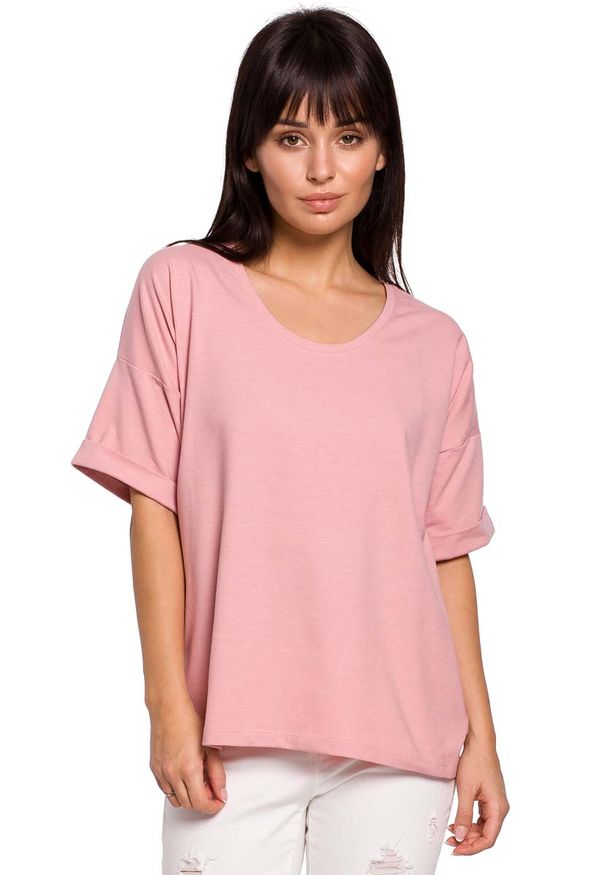 MOE - Różowa Oversizowa Bluzka Bawełniana. Kolor: różowy. Materiał: bawełna