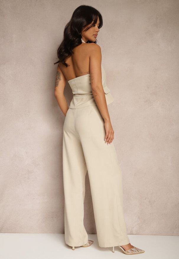 Renee - Beżowy Komplet Garniturowy Szerokie Spodnie i Kamizelka Nenisse. Kolor: beżowy