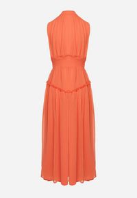 Born2be - Pomarańczowa Sukienka Długa Rozkloszowana z Powlekanymi Guzikami Ingridesa. Kolor: pomarańczowy. Długość: maxi #3