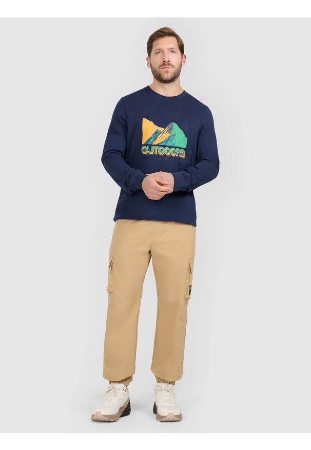 4f - 4F Longlseeve z nadrukiem męski - granatowy S. Okazja: na spacer, na co dzień. Kolor: niebieski. Materiał: dzianina, bawełna, materiał. Długość rękawa: długi rękaw. Wzór: nadruk. Styl: casual