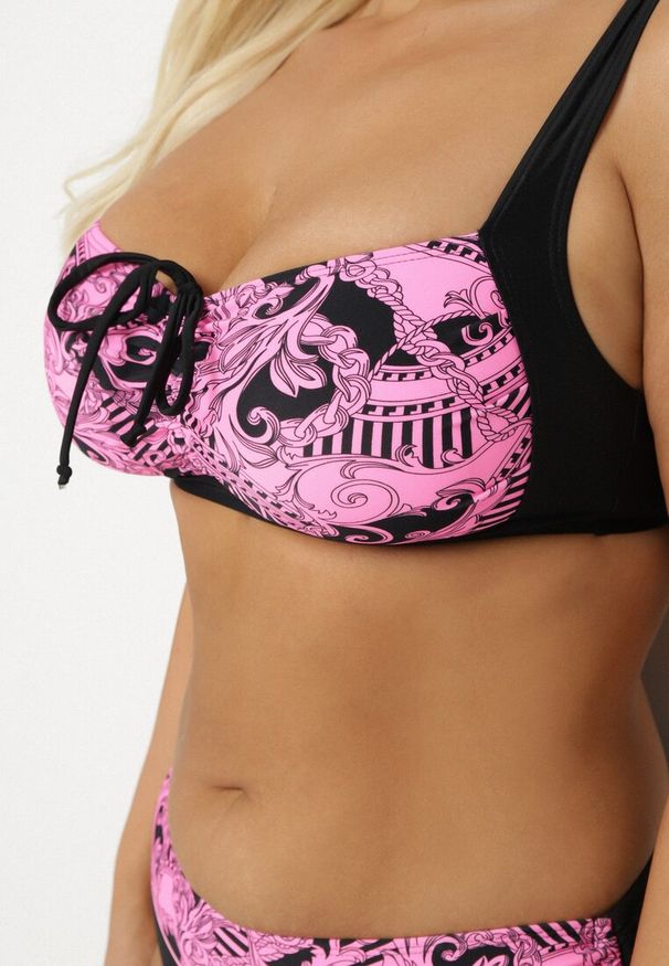Born2be - Różowe Bikini ze Ściągaczami Biustonosz i Majtki Figi Miladenna. Kolekcja: plus size. Kolor: różowy. Materiał: len. Wzór: aplikacja